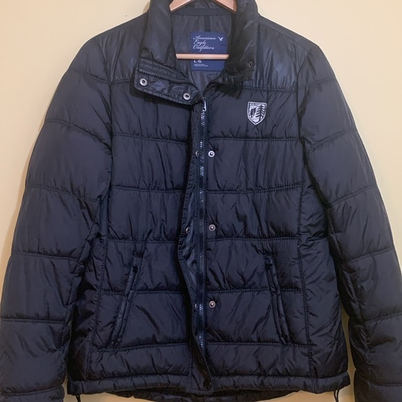 American Eagle Outfitters | Black Quilted Zip Snap Missing Hood Puffer Jacket L - Picture 12 of 17